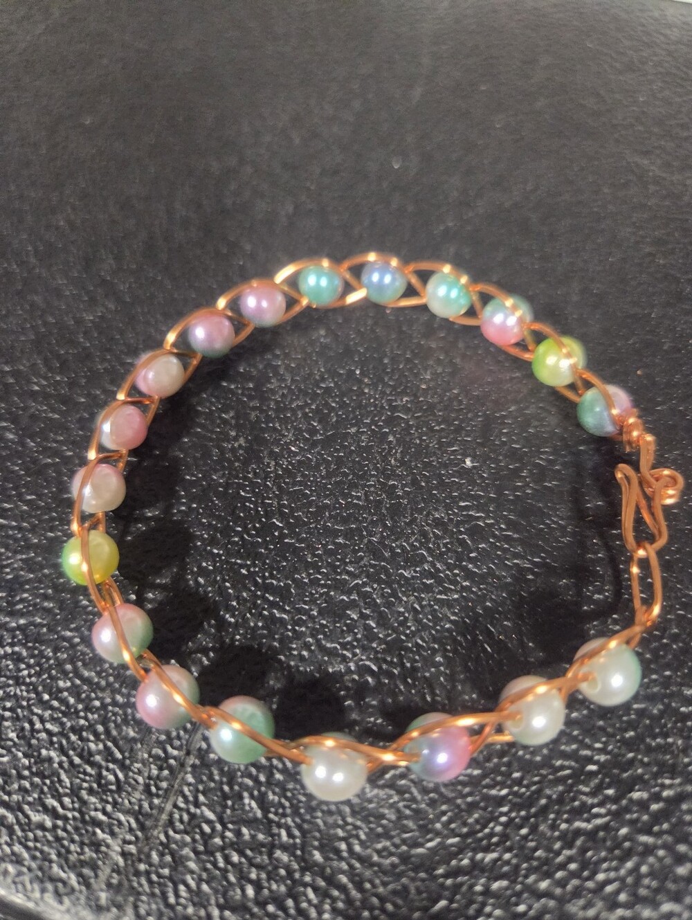 Handcrafted Multi-Color Beaded Wire Bracelet - Pastel Pearls